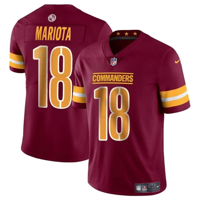 Men's Washington Commanders #18 Marcus Mariota Burgundy 2024 Vapor Limited Stitched Football Jersey